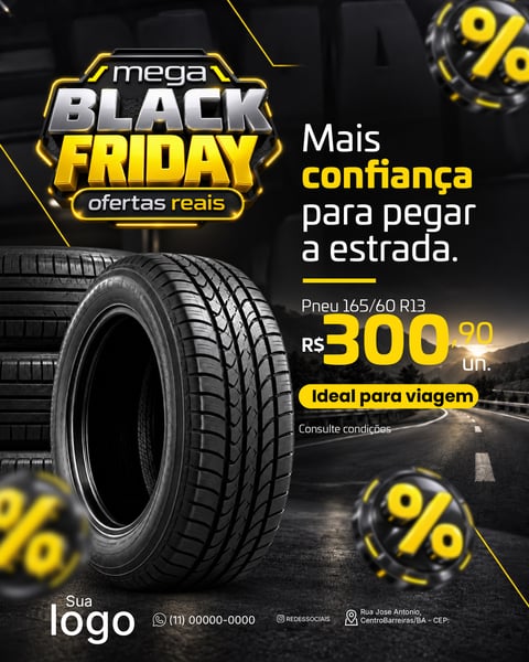 BLACK Black Friday ofertas de pneus de Carros Social Media PSD Editável 3