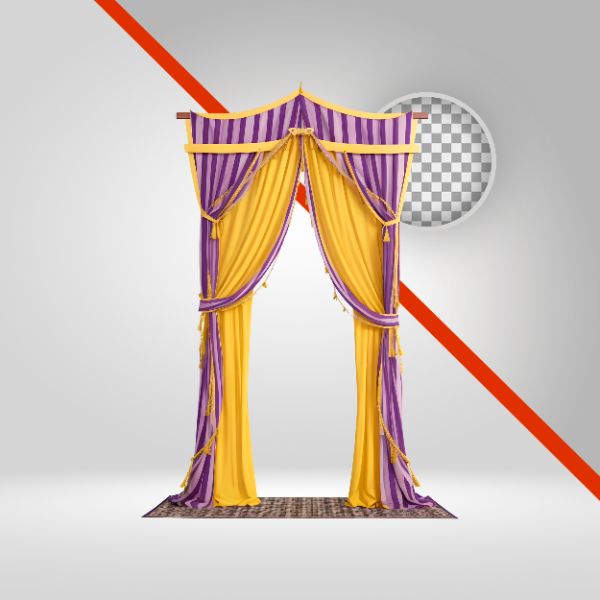 CORTINAS SÃO JOÃO 3D, ELEMENTO PNG, ARRAIÁ, FESTA JUNINA, JUNHO, FORRÓ, DECORAÇÃO PANO COLORIDO, ARCO DE MADEIRA, RURAL