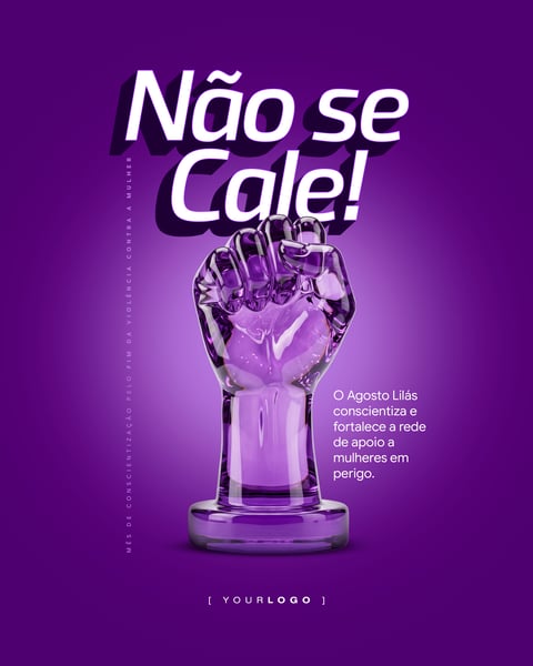 NÃO SE CALE AGOSTO LILÁS ESCULTURA PUNHO DE CRISTAL PSD EDITÁVEL