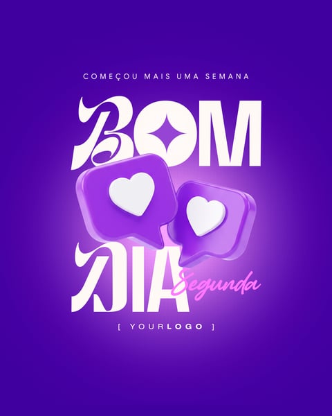 POST BOM DIA SEGUNDA-FEIRA ÍCONES 3D ROXO PSD EDITÁVEL