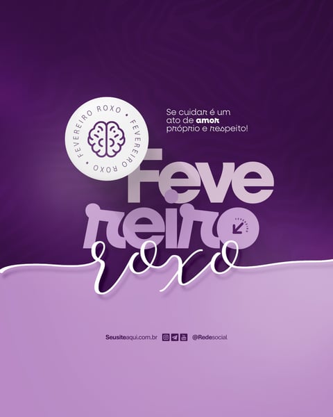 FEVEREIRO ROXO MÊS DE ALERTA SOBRE ALZHEIMER, LÚPUS E FIBROMIALGIA SOCIAL MEDIA PSD EDITÁVEL