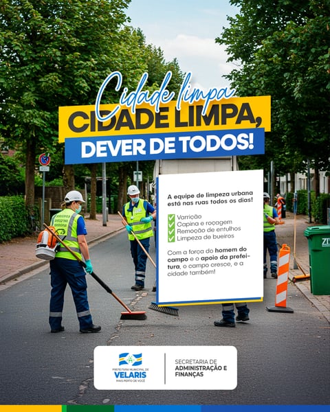 PREFEITURA INFORME COMUNICADO PAVIMENTAÇÃO PRAÇA SAÚDE CAMPO RURAL MÁQUINAS VAGAS AVISO PSD EDITÁVEL