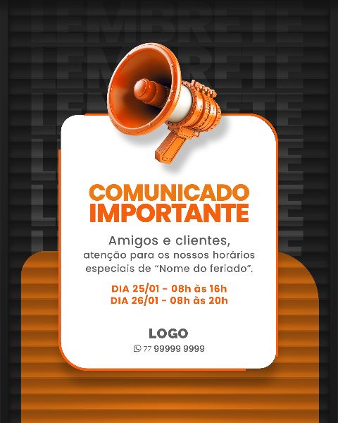 SOCIAL MEDIA PARA AVISOS E COMUNICADOS - LARANJA