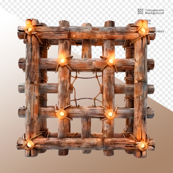 CERCA DE MADEIRA COM LUZ - ELEMENTO 3D PARA COMPOSIÇÃO - WOOD