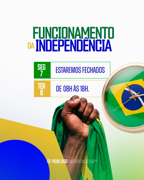HORÁRIO INDEPENDÊNCIA DO BRASIL SOCIAL MEDIA FLYER PSD EDITÁVEL