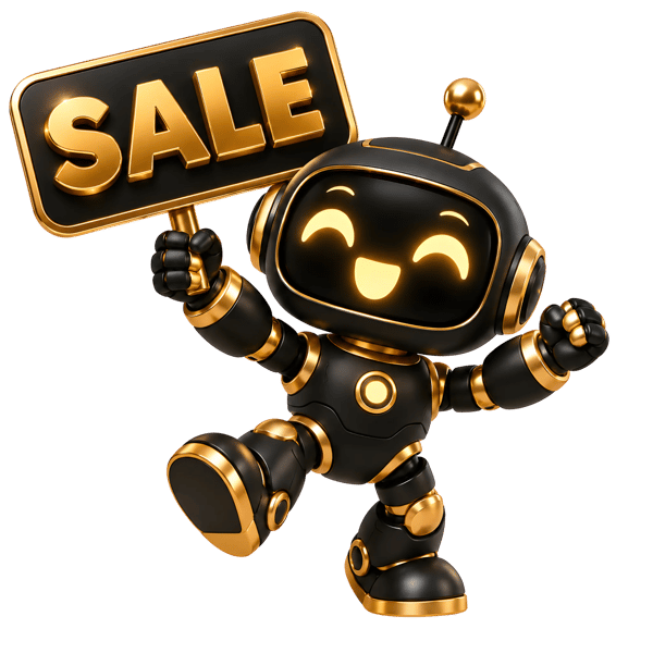ROBÔ DOURADO ANUNCIANDO OFERTA