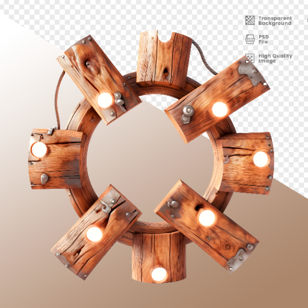 CÍRCULO DE MADEIRA COM LUZ - ELEMENTO 3D PARA COMPOSIÇÃO - WOOD