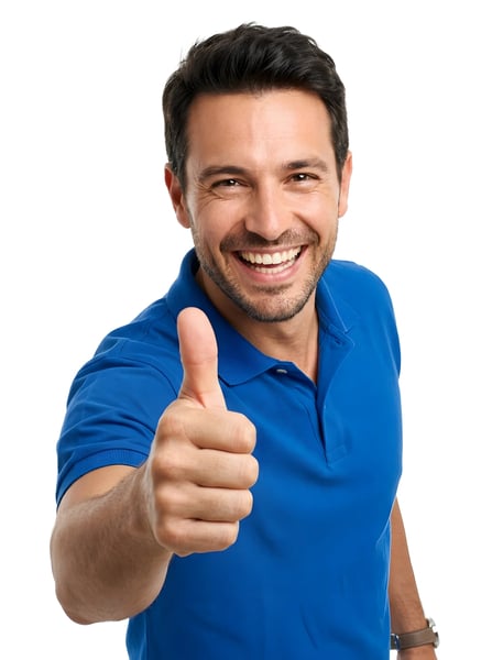 HAPPY MAN BLUE SHIRT THUMBS UP