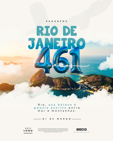 ANIVERSÁRIO DA CIDADE DO RIO DE JANEIRO PARABÉNS POR SEUS 461 ANOS SOCIAL MEDIA PSD EDITÁVEL 1