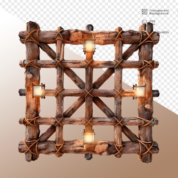 CERCA DE MADEIRA COM LUZ - ELEMENTO 3D PARA COMPOSIÇÃO - WOOD