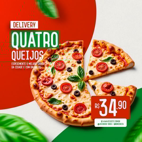 FEED PIZZA QUATRO QUEIJOS PIZZARIA SOCIAL MEDIA PSD EDITÁVEL