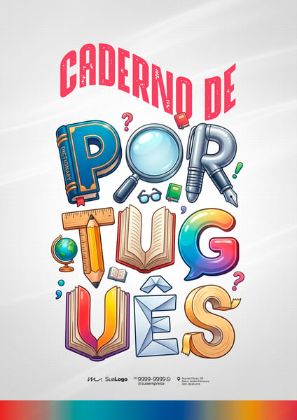 CAPA DE CADERNO DE PORTUGUÊS ESCOLAR CRIATIVA A4 PSD EDITÁVEL 1