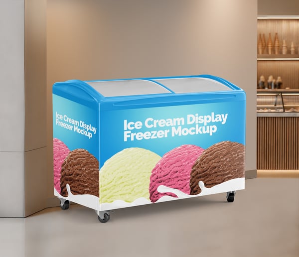 REFRIGERADOR DE SORVETE PSD EDITÁVEL MOCKUP