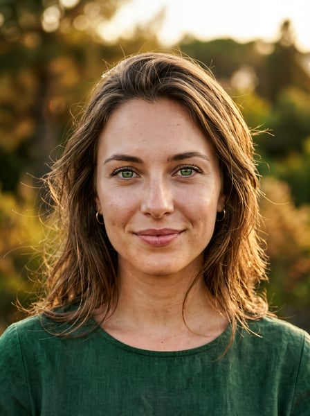 FOTO MULHER JOVEM SORRINDO PERFIL LEVE CAMPO ABERTO LUZ FIM TARDE 02