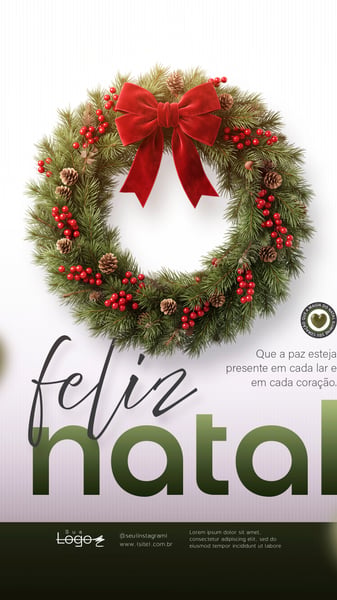 FELIZ NATAL COM GUIRLANDA E LAÇO SOCIAL MEDIA FLYER PSD EDITÁVEL STORY
