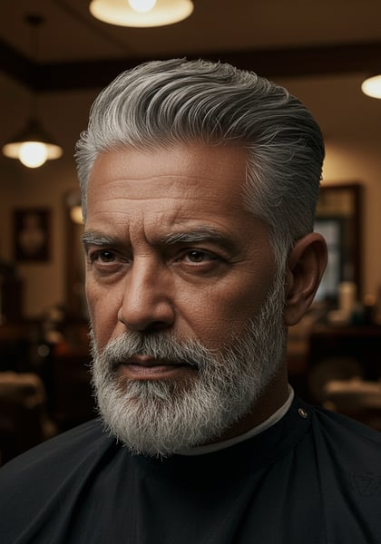 HOMEM SENHOR MEIA IDADE COM CABELO GRISALHO VISTO DE FRENTE