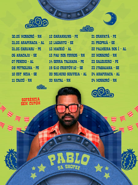 FLYER AGENDA DE SHOWS SÃO JOÃO PABLO DA SHOPEE FEED PSD EDITÁVEL