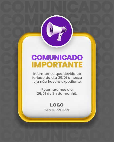 SOCIAL MEDIA PARA AVISOS E COMUNICADOS - ROXO AMARELO
