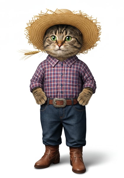 GATO CAIPIRA, USANDO CHAPÉU DE PALHA