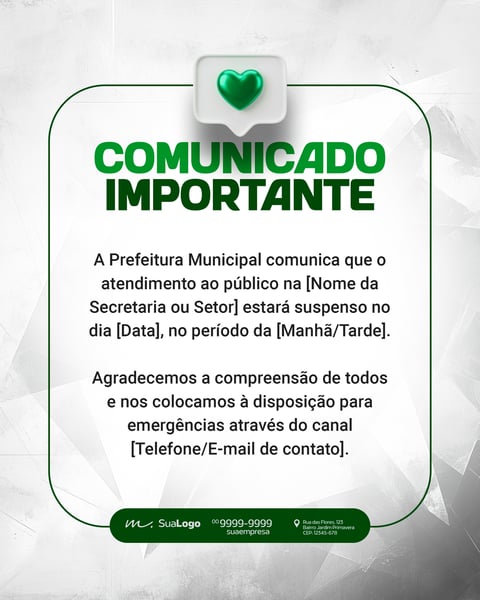COMUNICADO IMPORTANTE PREFEITURA PSD EDITÁVEL
