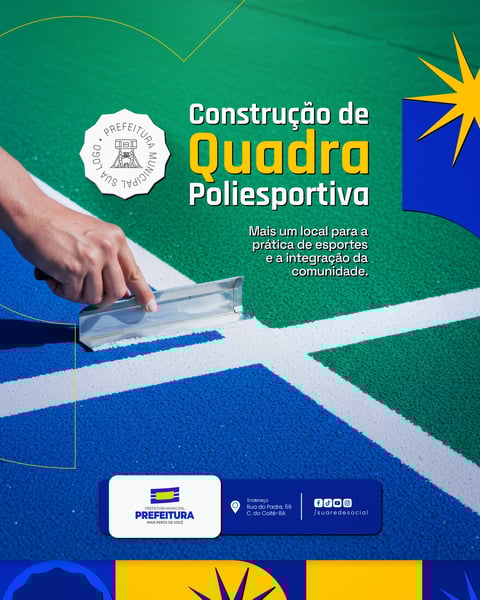 CONSTRUÇÃO DE QUADRA POLIESPORTIVA PREFEITURA MUNICIPAL SOCIAL MEDIA PSD EDITÁVEL