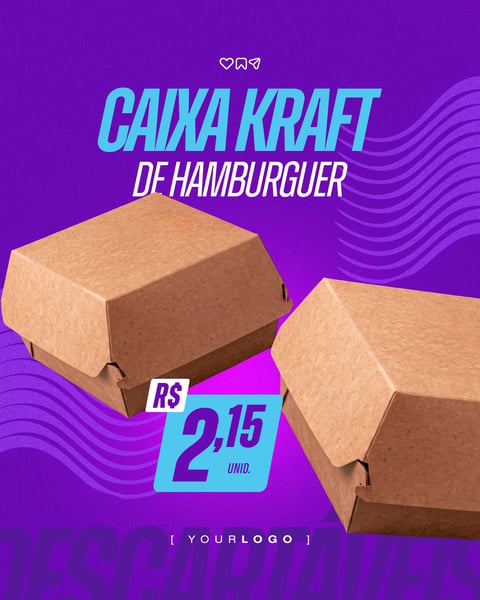 CAIXA KRAFT PARA HAMBÚRGUER EMBALAGEM FAST FOOD PSD EDITÁVEL