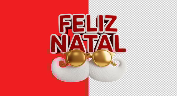 SELO 3D FELIZ NATAL EM 3D COM BIGODE E ÓCULOS PNG TRANSPARENTE