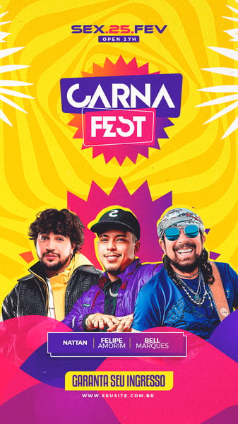XIY FLYER CARNAVAL, CARNAFEST, BLOCO DE CARNAVAL, BLOQUINHO, ARTISTAS E EVENTOS, STORY