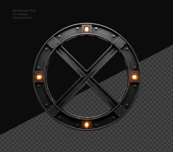 RODA METÁLICA 3D COM LUZES DE PALCO EM PNG PARA COMPOSIÇÃO DE DESIGN