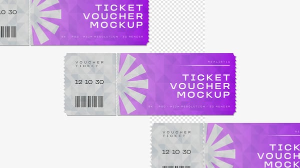 Mockup Ticket Voucher de ingressos para evento Realista em PSD Editável 59