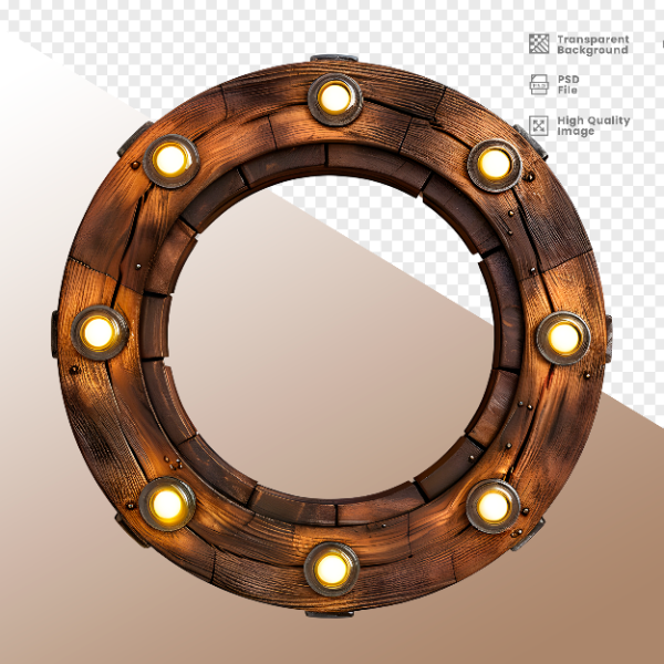 RODA DE MADEIRA COM LUZ - ELEMENTO 3D PARA COMPOSIÇÃO - WOOD