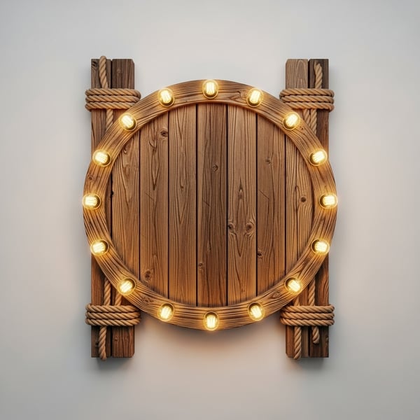 PLACA RÚSTICA CIRCULAR COM LÂMPADAS - PNG