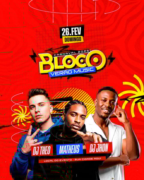 Flyer Artistas e Eventos Bloquinho de Carnaval PSD Editável