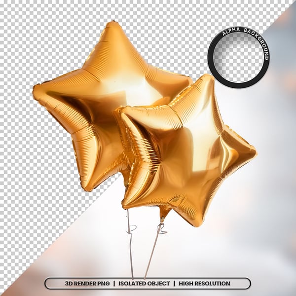 3D RENDER BALÃO METALIZADO ESTRELA DOURADO ELEMENTO ÍCONE PSD PNG