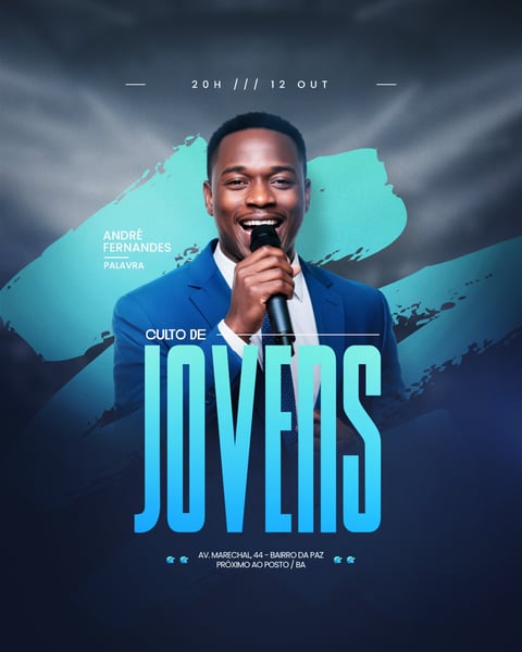 FLYER GOSPEL CULTO DOMINGO DE LOUVOR E ADORAÇÃO IGREJA SOCIAL MEDIA PSD EDITÁVEL