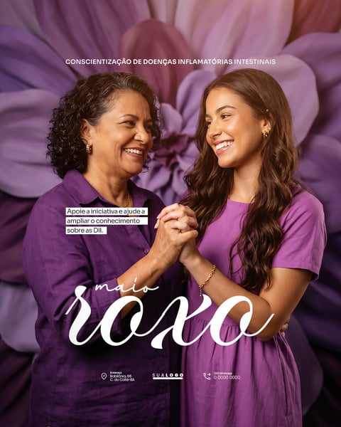 Maio Roxo CONSCIENTIZAÇÃO DE DOENÇAS INFLAMATÓRIAS INTESTINAIS SOCIAL MEDIA PSD EDITÁVEL 4