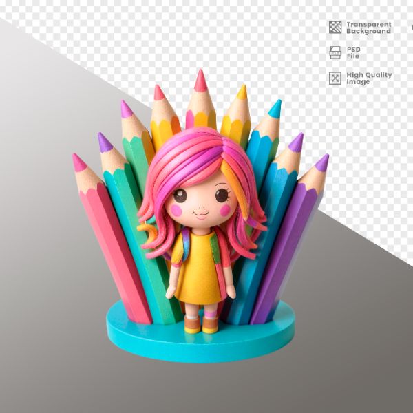 ELEMENTO PARA COMPOSIÇÃO MENINA COM LÁPIS ESCOLA