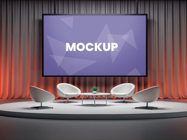 TELA NO PALCO MOCKUP REUNIÃO PALESTRA APRESENTAÇÃO SERVIÇO CONFERÊNCIA TRABALHO PSD