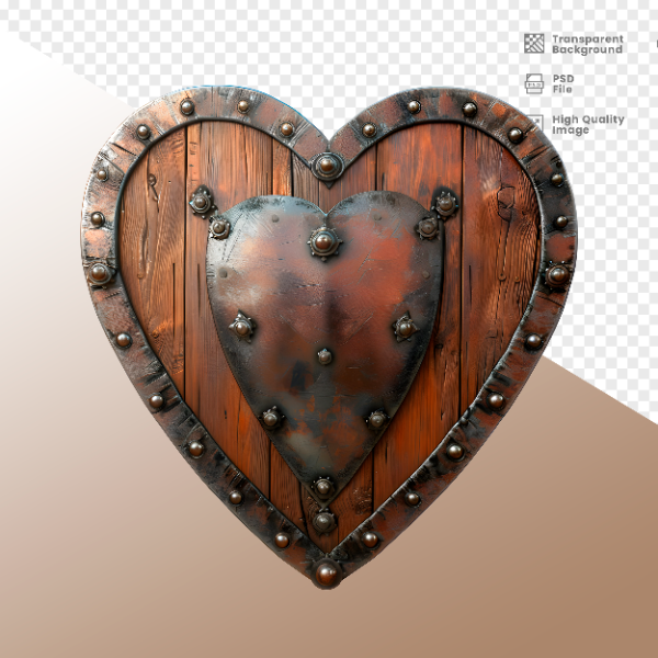 CORAÇÃO FERRO E MADEIRA  ELEMENTO 3D PARA COMPOSIÇÃO - HEART