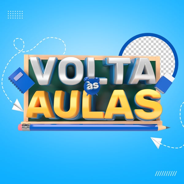 VOLTA ÀS AULAS SELO 3D AZUL E AMARELO
