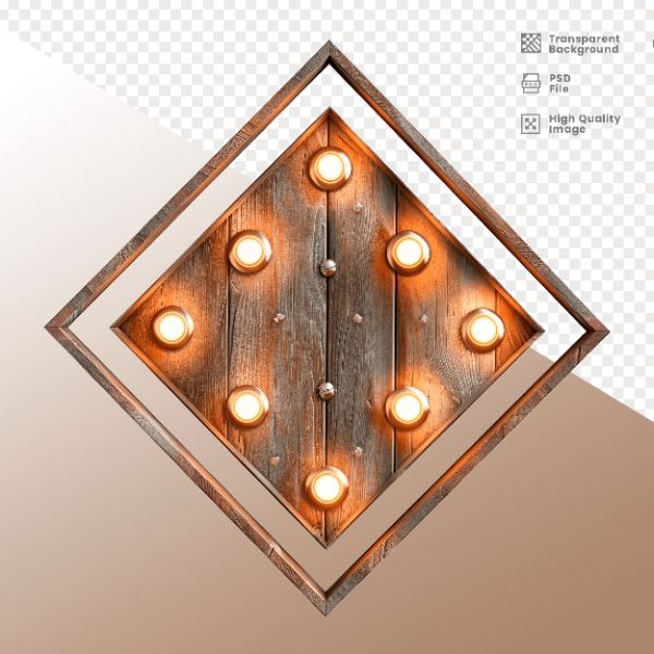 LOSANGO DE MADEIRA COM LUZ - ELEMENTO 3D PARA COMPOSIÇÃO