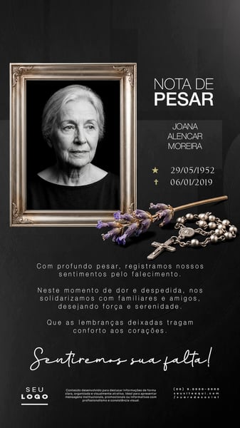 NOTA DE PESAR FALECIMENTO LUTO STORY SOCIAL MEDIA PSD EDITÁVEL 2