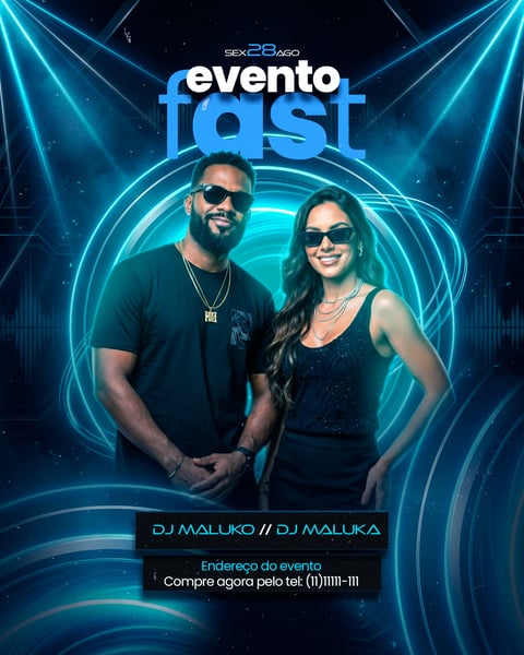 FLYER EVENTO FAST DJS NEON AZUL FUTURISTA PSD EDITÁVEL
