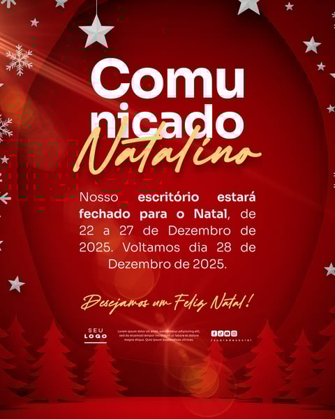 COMUNICADO DE NATAL AVISO ANÚNCIO RECESSO FERIADO SOCIAL MEDIA PSD EDITÁVEL 10