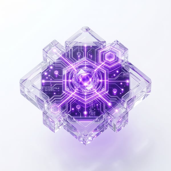 ÍCONE 3D RENDER NÚCLEO DE INTELIGÊNCIA ARTIFICIAL TRANSLÚCIDO EM VIDRO CRISTALINO 3 5K