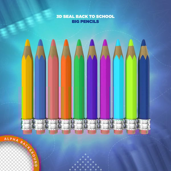 ELEMENTO 3D MATERIAL ESCOLAR LÁPIS PNG