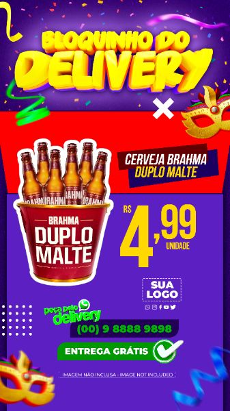 ENCARTE BLOQUINHO DO DELIVERY CARNAVAL EDITÁVEL