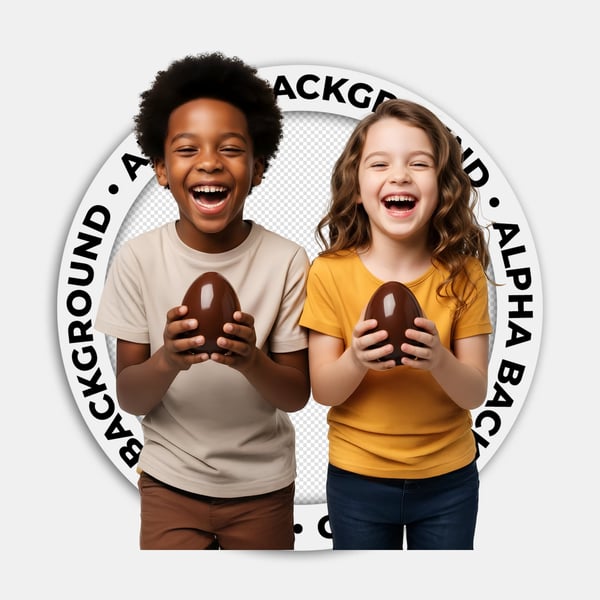 DUAS CRIANÇAS FELIZES SEGURANDO UM OVO DE PÁSCOA NAS MÃOS 02