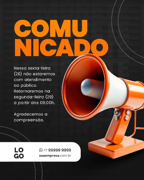 SOCIAL MEDIA PARA AVISOS E COMUNICADOS - LARANJA