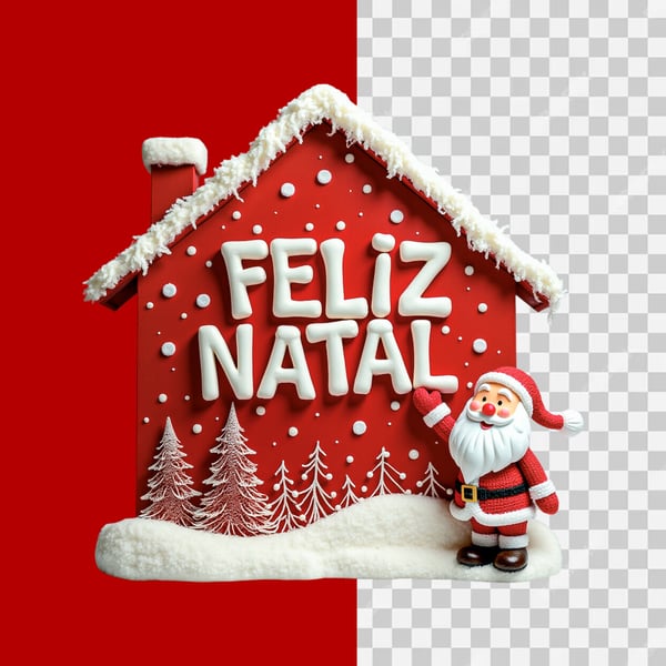 SZG ELEMENTO 3D FELIZ NATAL COM PAPAI NOEL - PSD EDITÁVEL